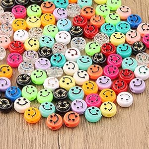 ZesNice Smiley Kralen, 200 Stuks Schattig Blij Gezicht Kralen voor het Maken van Armbanden, Kleurrijke Kralen met 7M…