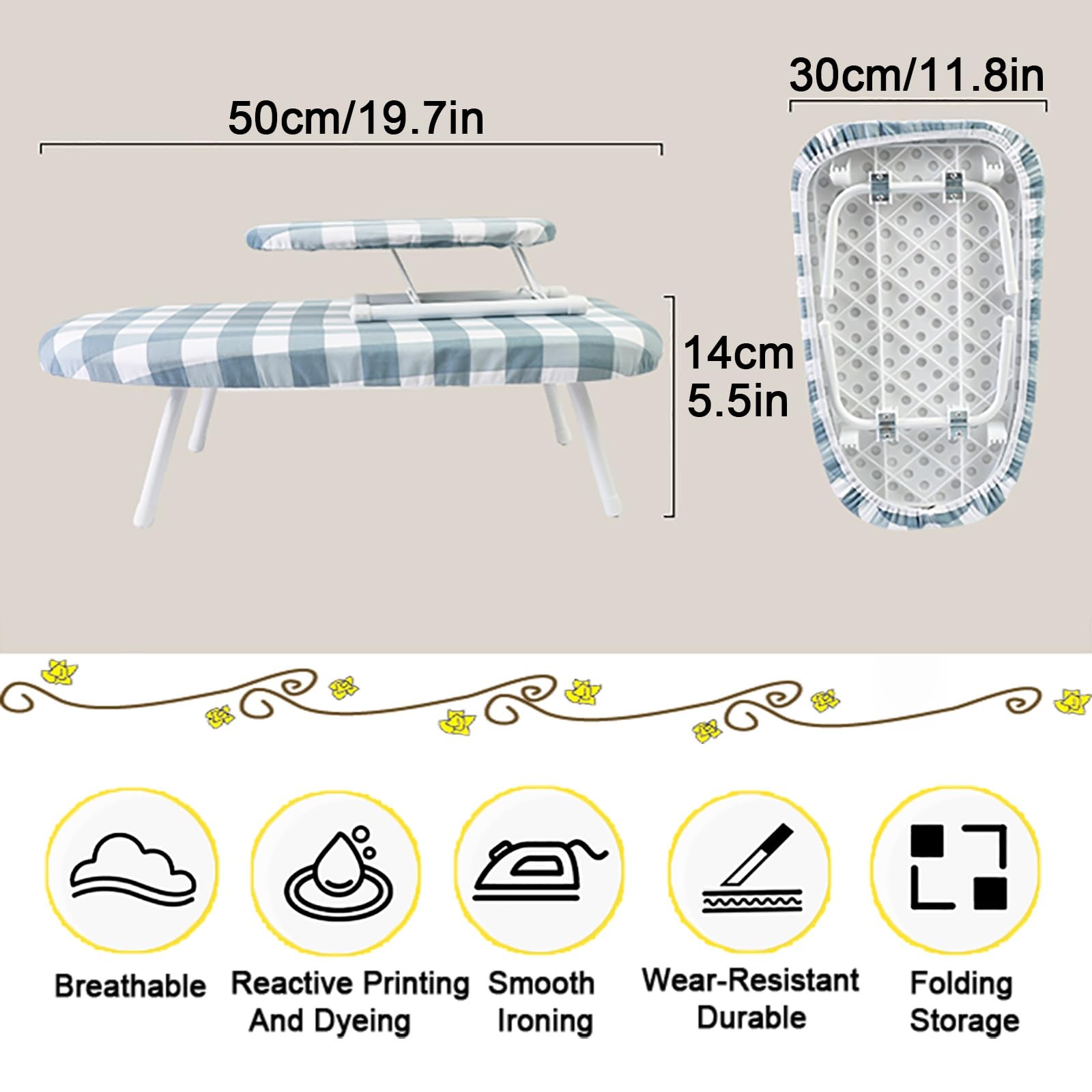 Tabla De Planchar De Mesa con Mini Tabla De Planchar con Funda: Ideal para Espacios PequeñOs, Mini Tabla De Planchar PortáTil para Costura, Sala De Manualidades, Hogar, Dormitorio, Viajes (Color : Gr