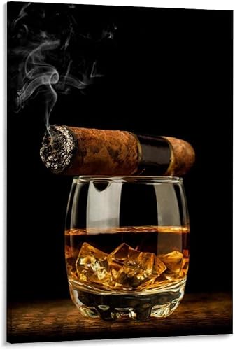 Póster de puros y whisky con inscripción, bar, cocina, sótano, vino, alcohol, bebida, cóctel, puros, lienzo, pósteres e impresiones artísticas de
