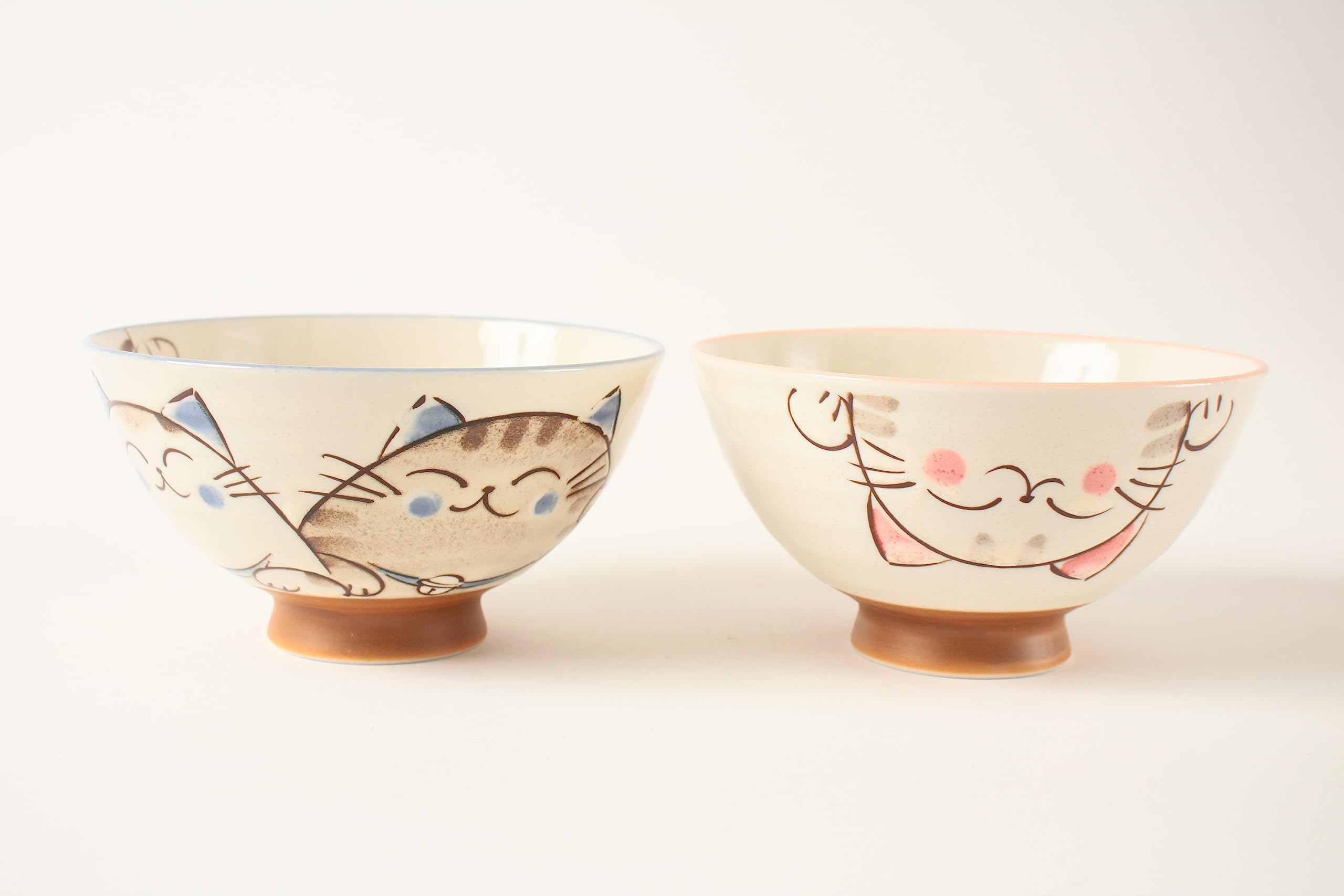 Mino ware Coppia di Ceramiche Giapponesi Ciotola di Riso Smailing Gatti Blu & Rosa made in Japan (Giappone Import) MIG010