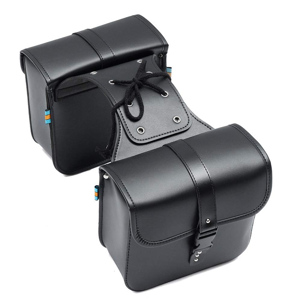 1 par de Alforjas Laterales de la Motocicleta PU Cuero Sanddlebag Impermeable Lado de la Motocicleta Equipaje Negro