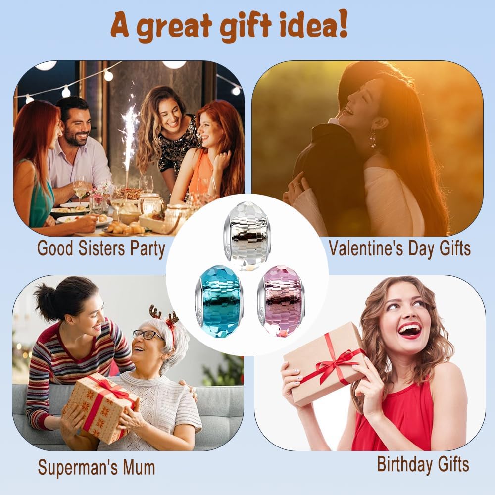 HappyStar 925 Sterling Silver Clear Charm Bead fit Charm Bracelets Idea DIY Dangle Pendants Charms Beads Simulated Birthstone Charms Birthday Gifts for Women - Image 4