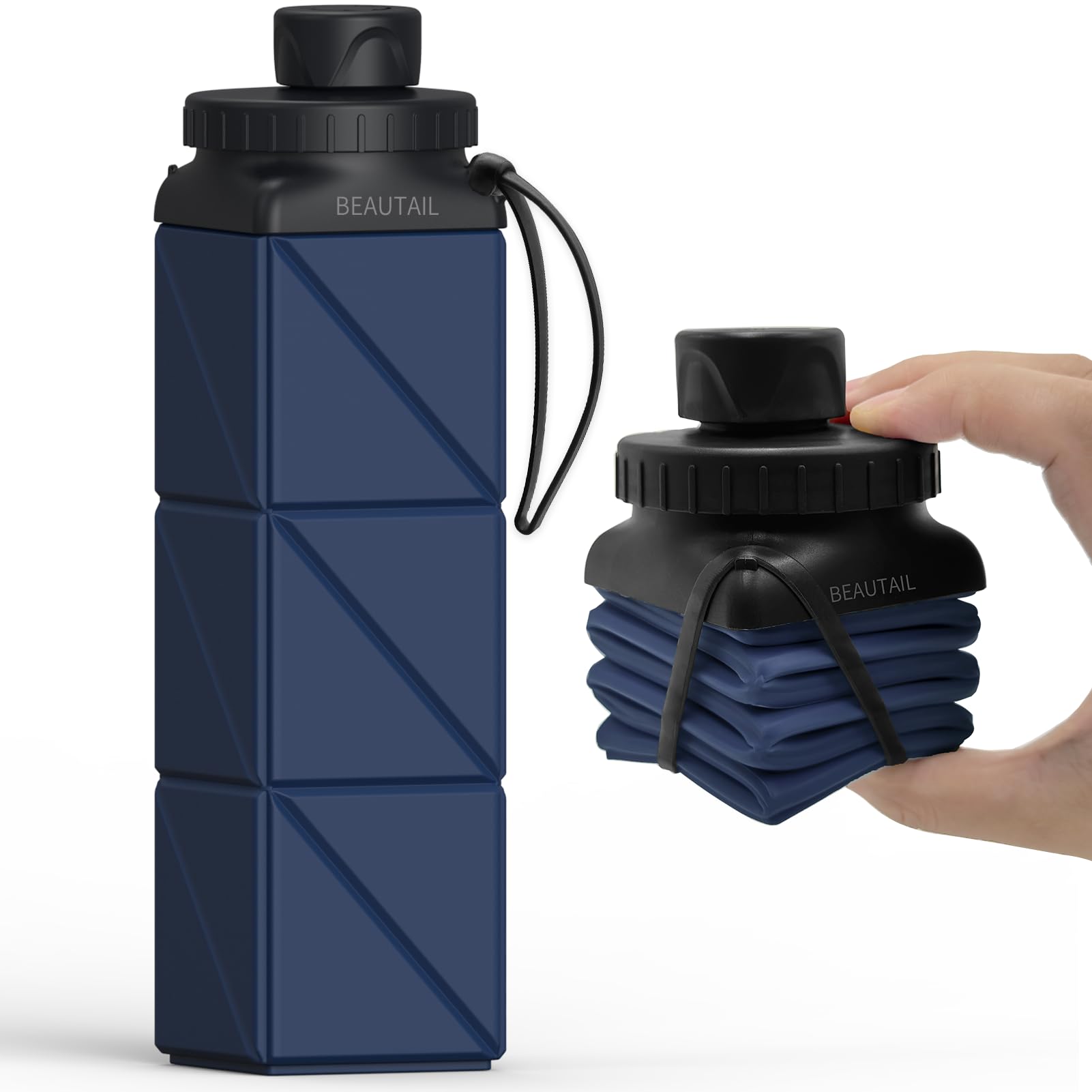 Collapsible Water Bottles 20.6oz 2 Pack, Silicone Foldable Portable Water Bottle, BPA-Free, Leakproof Reusable for Travel Camping Hiking Cycling Yoga Sports Outdoor (Blue+DarkBlue) — view 13
