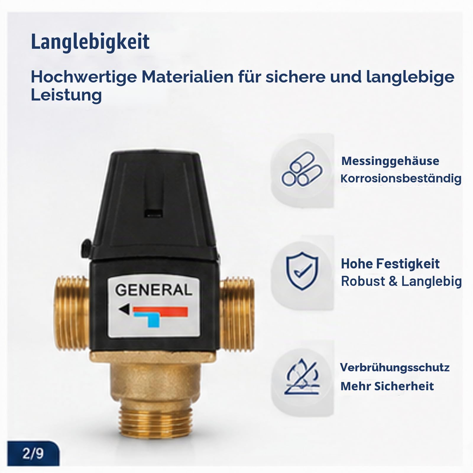 Thermostat Wassermischventil, 3-Wege Außengewinde DN20 Messing Wassermischventil für Solarwarmwasserbereiter Ventile oder passend zu Fußbodenheizung