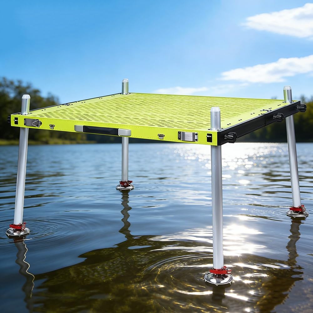 Piattaforma di pesca per tutti i terreni, in lega di alluminio leggera, altezza gamba regolabile, design pieghevole, ideale per pesca da riva e in acque profonde, durevole e portatile