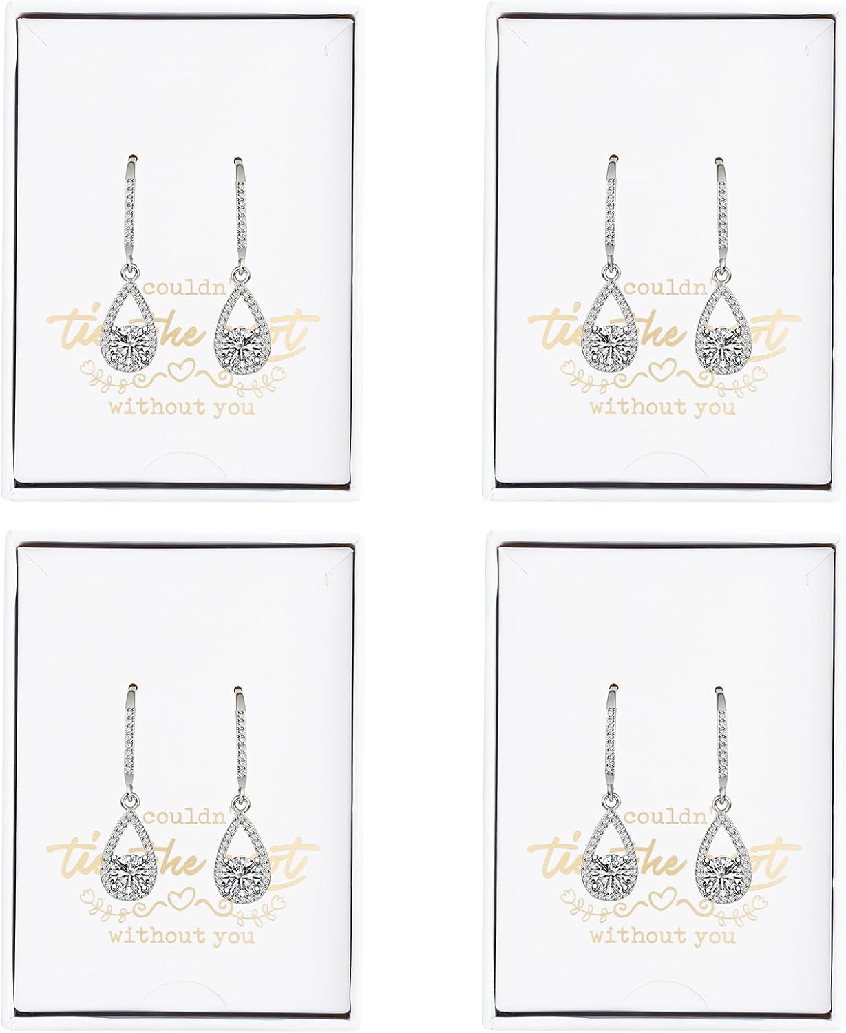 Bridesmaids Gift I Couldn't Say I Do Without You Teardrop Wedding Earrings Cubic Zirconia Dangle Drop Earring Bridesmaid Proposal Gifts Sets of 4 6