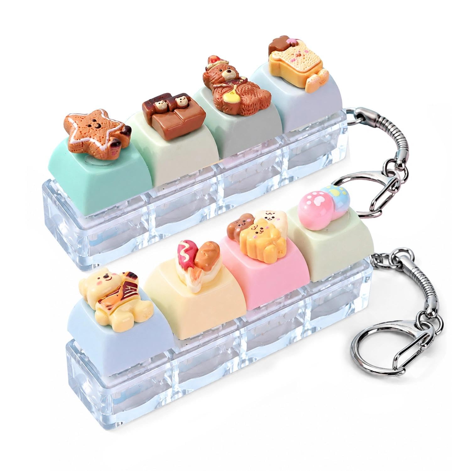Borealyn 2PCS Cute Bear Keyboard Fidget Keychain, Funny Keyboard Clicker to Relief Stress for Office, School