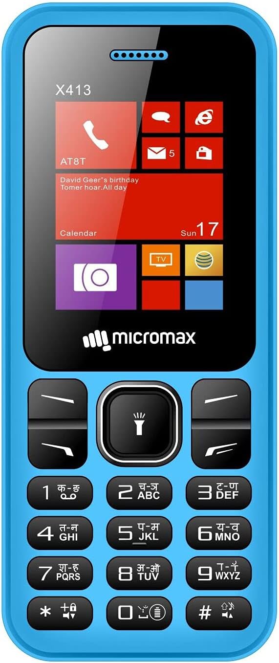 Micromax All-New X413 Dual Sim keypad Mobile with 1.8" Screen|Auto Call Recording | Power Saving Mode| Bright Torch | Expandable Storage Upto 16GB | Wireless FM |Blue