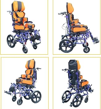 wheelchair for kids Cerebral palsy 90-170 adjustable backrest High Back Reclining 15.7 Seat Pediatric Foldable Wheel chair w/Adjustable Headrest/Sitting Position/Removable footrest up to 200lb