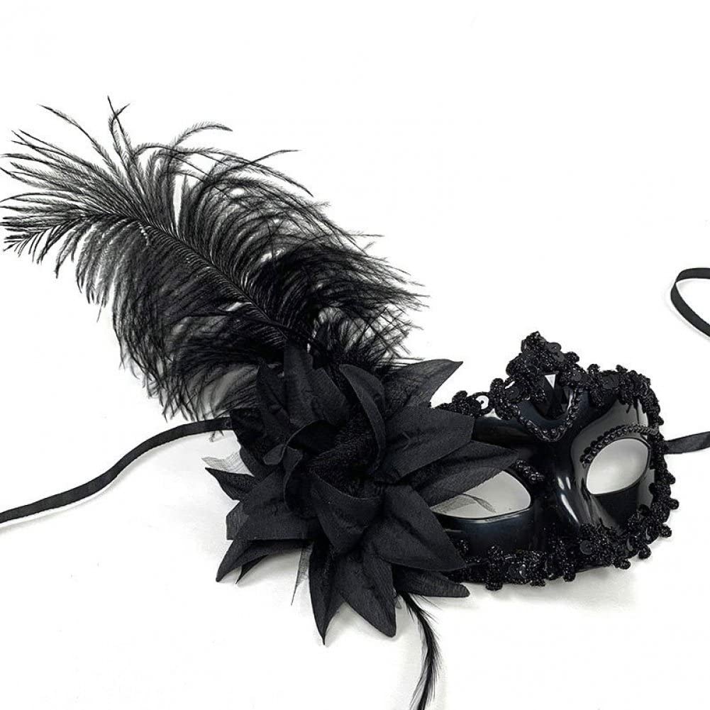 Stakee Women's Black Masquerade Feather Mask Feather Mask Venetian Mask Halloween Mask Half Masks Carnival Feather Mask For