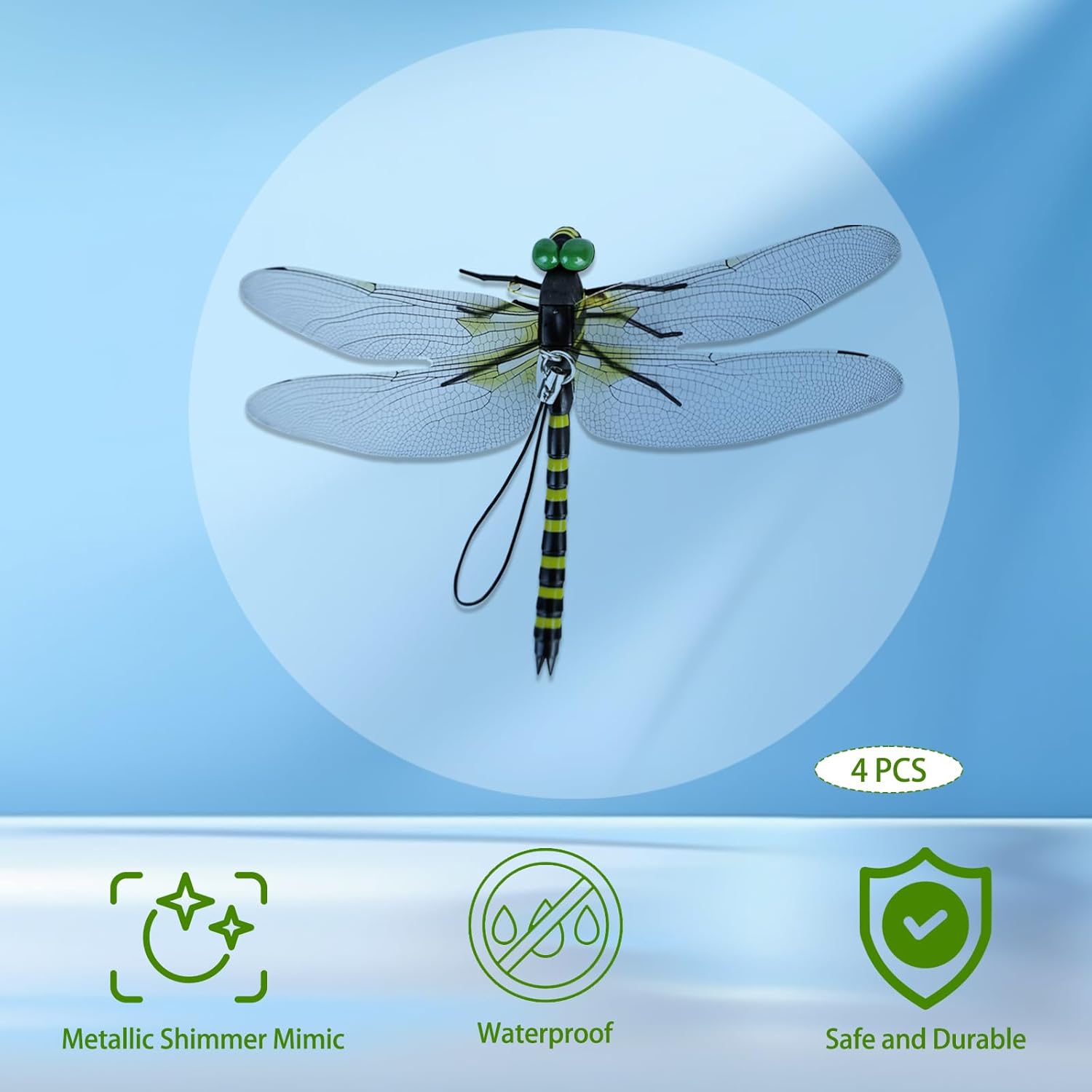 4 Pcs Dragonfly Hat Clip for Bugs, PVC Dragon Fly Bug Clip for Fly Repelling, Fake Dragonfly Hat Clips with Pins and Lanyards - Image 4