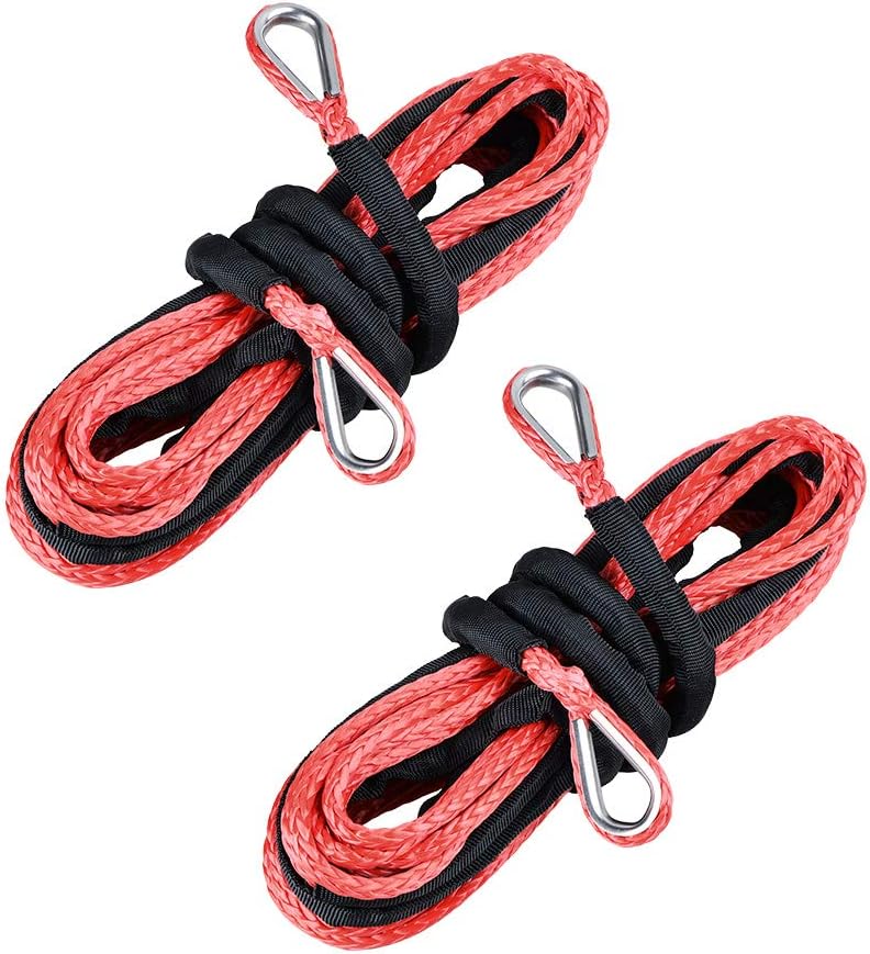 2X Red Synthetic Winch Rope Extension Thimble Hook w/39