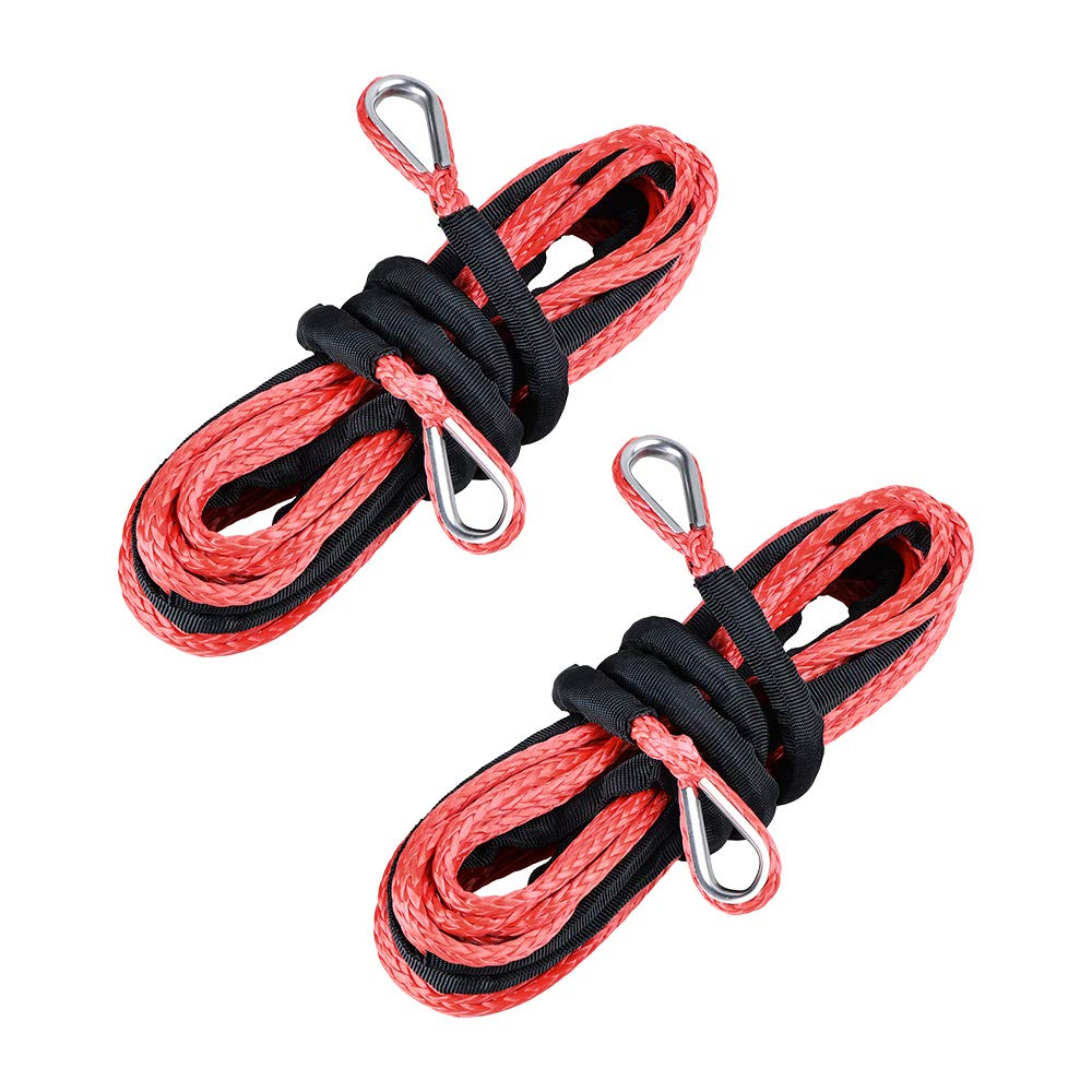 2X Red Synthetic Winch Rope Extension Thimble Hook w/39 Rock Guard Breaking Strength 7500LBS for Off-Road Recovery Car SUV ATV UTV Snow Plow