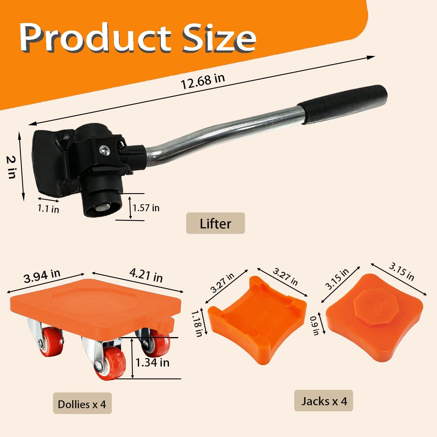 Furniture Mover Set, 9 Pack Orange, 680 Lbs Capacity, 360 Rotation Wheels, Heavy Duty Furniture Dolly, Refrigerator, Sofa, Cabinet Mover