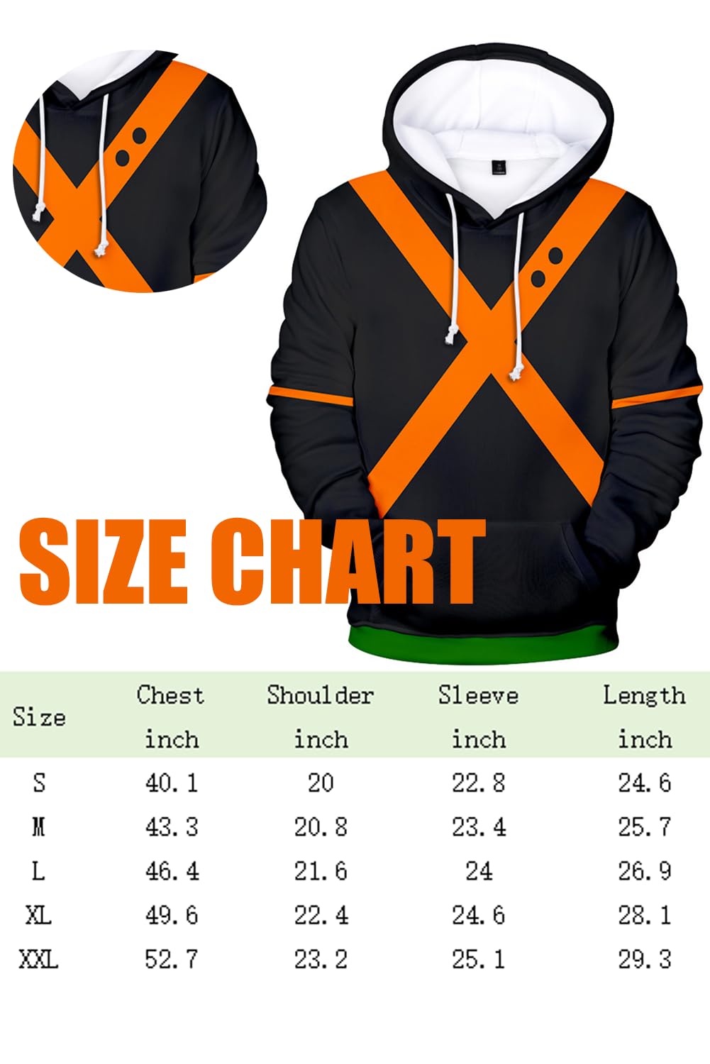 Bakugou - Felpa con cappuccio per cosplay, con cerniera, Katsuki, con stampa 3D, per Halloween