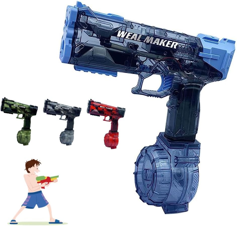 (色はランダムに発送)水鉄砲 電動式連射水鉄砲 自動ウォーターガン 高速連続 発射式外部ウォーターボトル付き電気噴出ガン大容量500ml+50ml 超強力飛距離10m 水鉄砲合戦 連射式 子供 大人兼用 海水浴 お風呂 プール 川 遊び 6歳以上適用 (青)