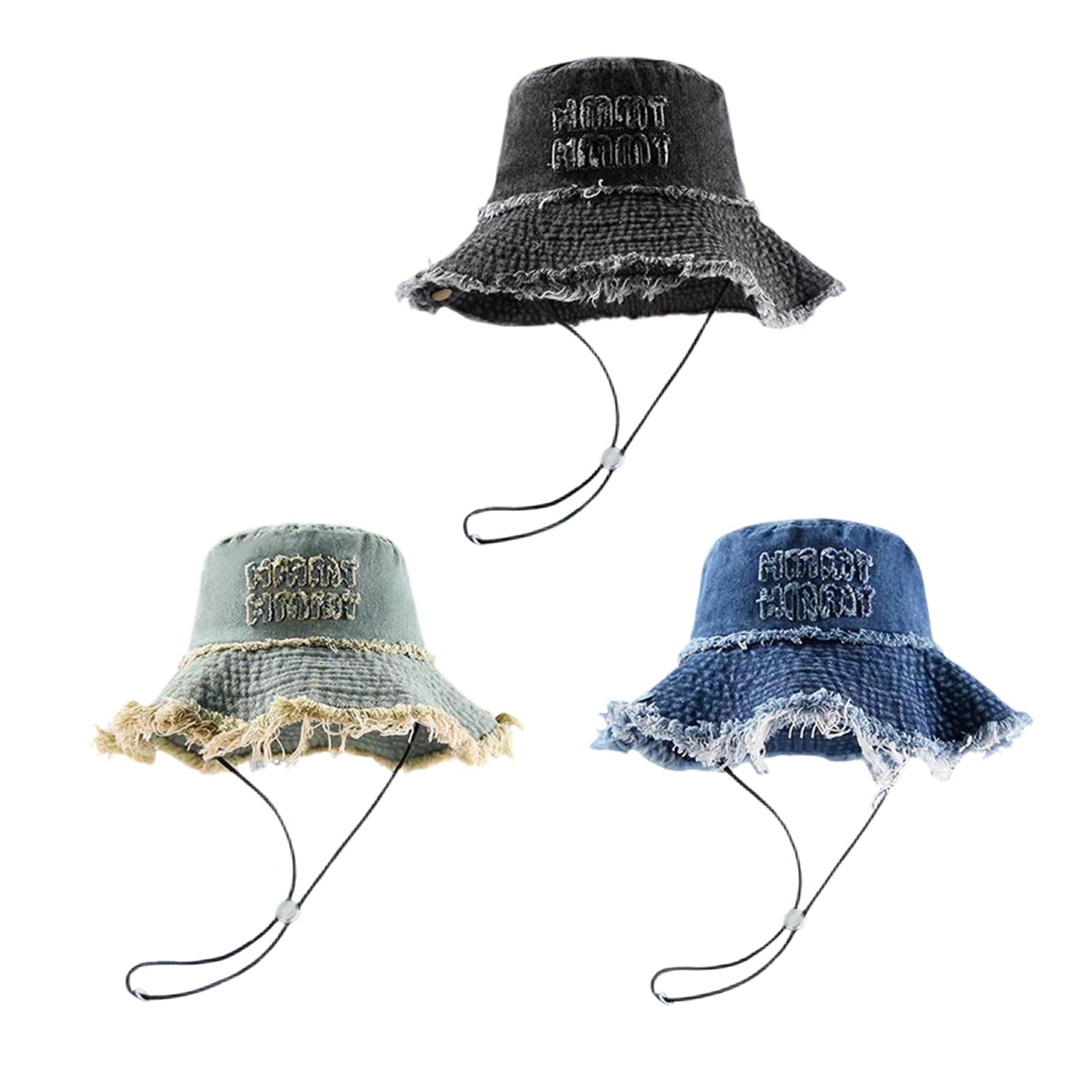 Retros Styles - Sombrero de pescador de mezclilla desgastada con borde ancho con cordón para senderismo, pesca y trajes casuales, accesorios de festival de moda