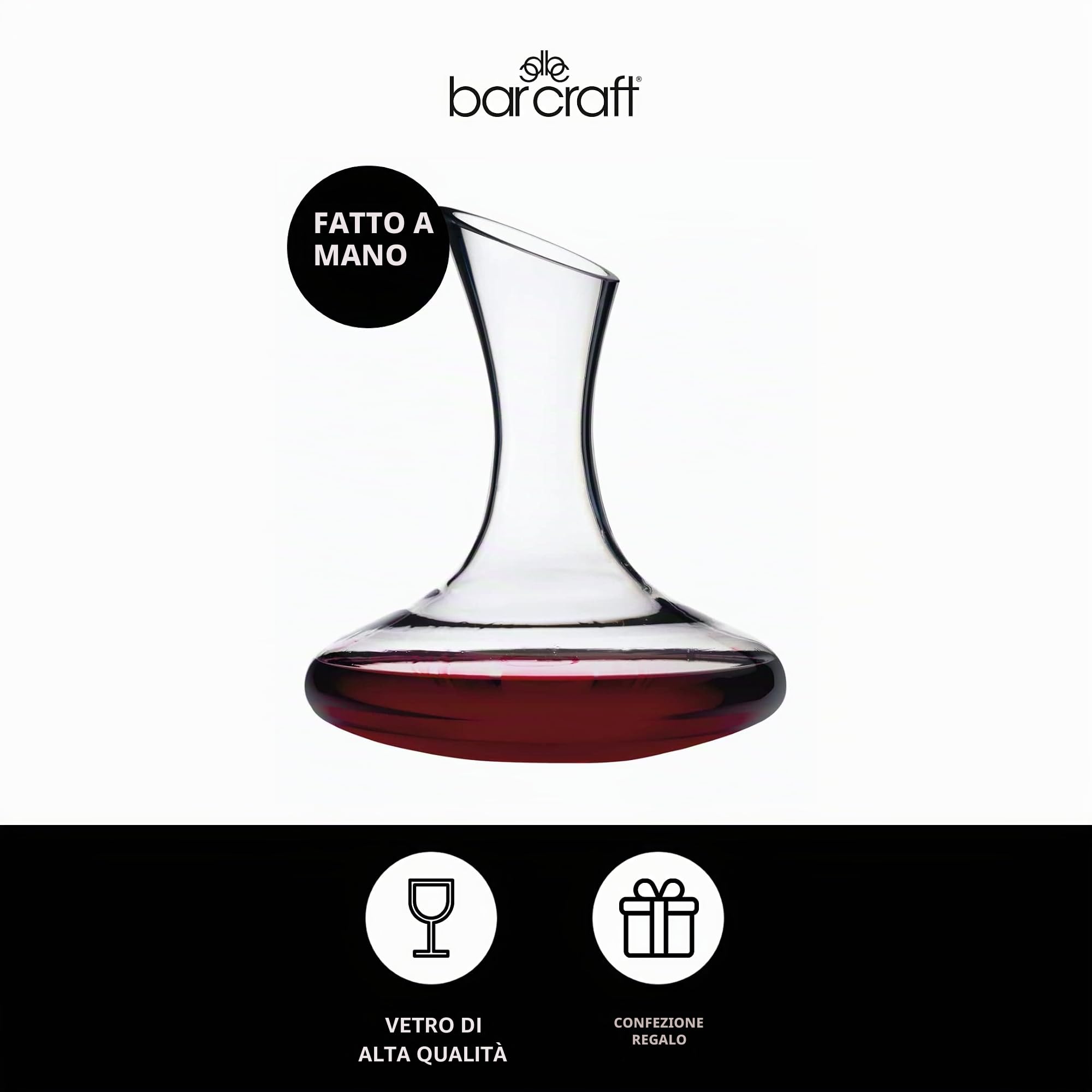 BarCraft decanter per vino, bicchiere per l'aerazione del vino, design a base larga, 1,5 litri