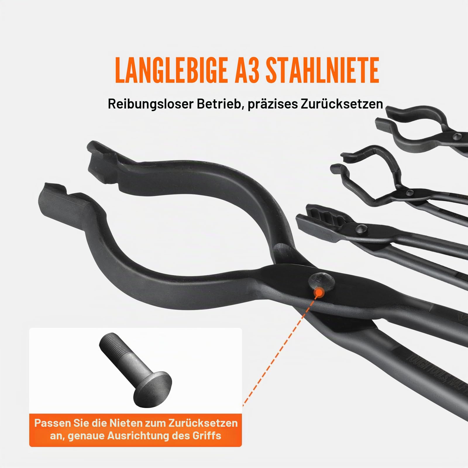 VEVOR Schmiedezange-Set, V-Bit, Wolf, ZV, Greifzange 4 Stk. Kohlenstoffstahl Schmiedezange, 465 x 60 x 19 mm / 461 x 68 x 18 mm / 458 x 38 x 19,0 mm / 463 x 78 x 52,3 mm, mit Verlängertem Griff