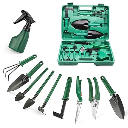HASTHIP 10Pcs Gardening Tools for Home Gardening Kit Set Plant Care Including Anti-Rust Trowel Fork with Portable Storage Case - Diwali Gifts for Gardeners