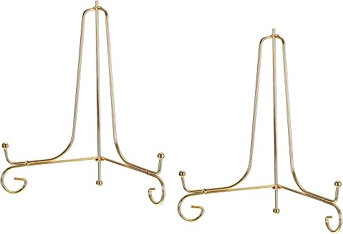 uxcell Soporte de placa para exhibición, 10 pulgadas, 2 piezas, soporte decorativo de hierro, caballete de metal, soporte de exhibición plegable