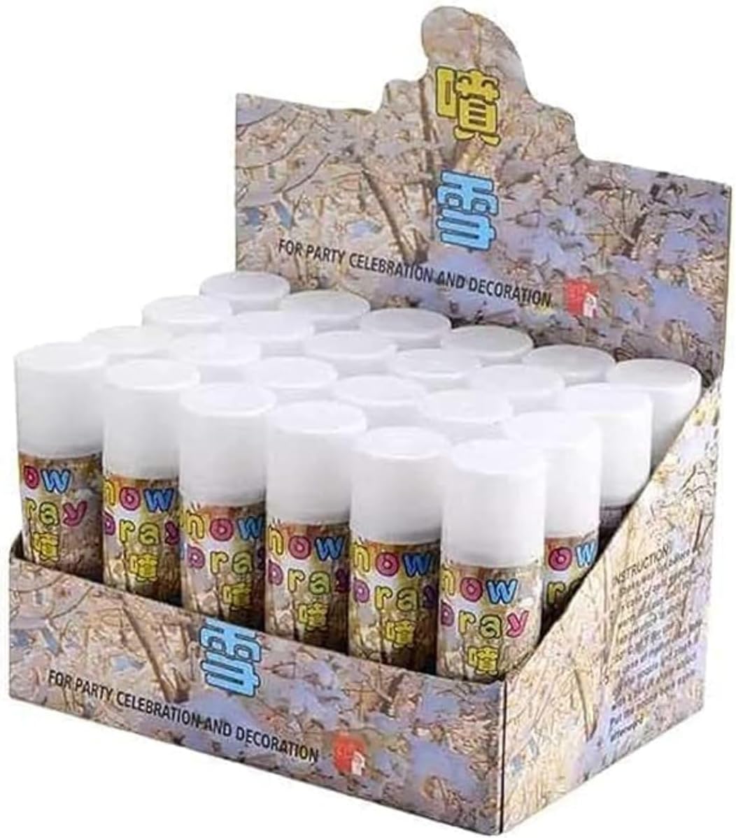 White Snow Decorative Party Spray | Realistic Vanishing Snow Effect | Safe Lemon Flavor | Non-Toxic | All Occasions, Festivals, Birthdays- (Box of 24 Pcs)