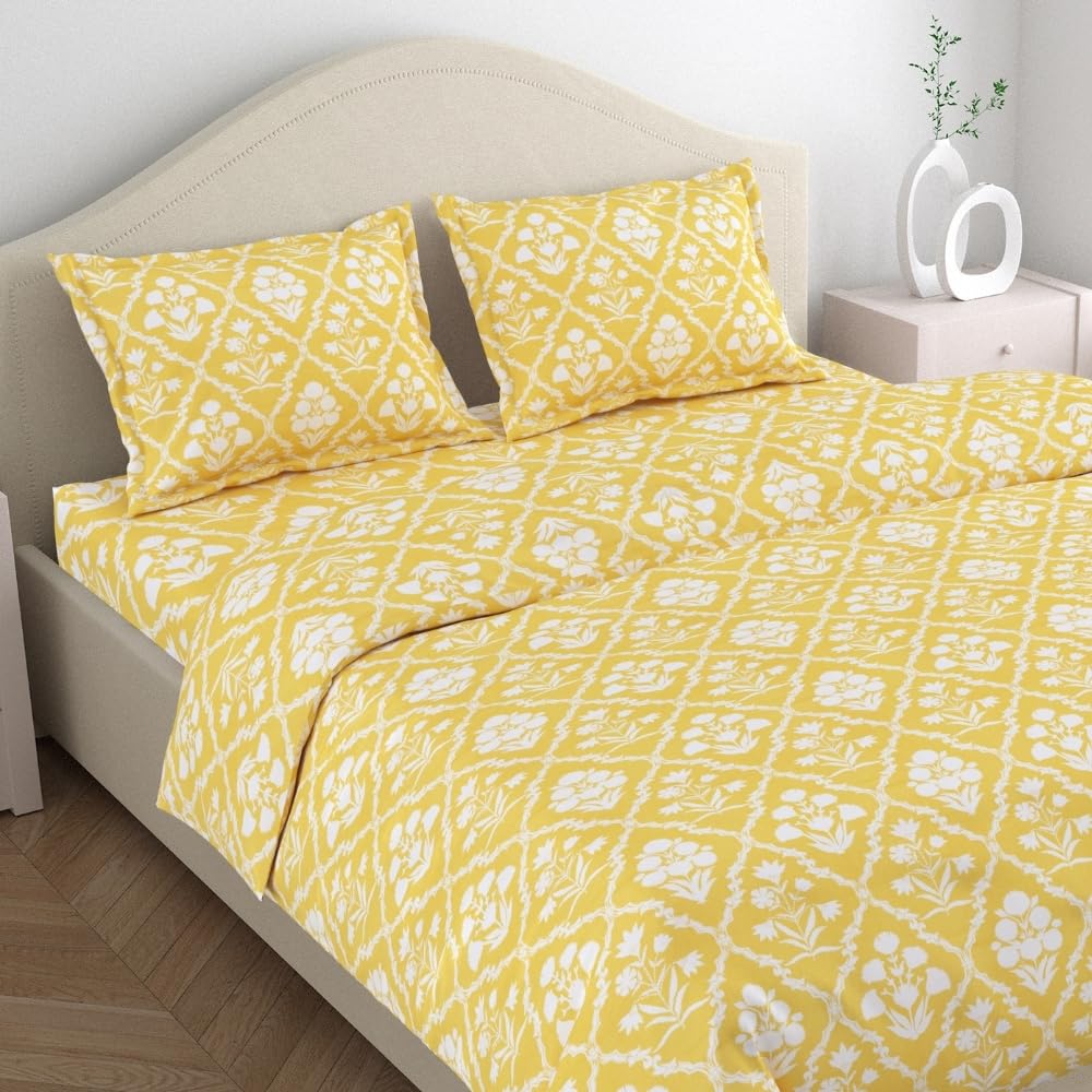 haus & kinder Bedsheet King Size Cotton 186 TC, 108 * 108 Inches Bedsheets for Double Bed King Size with 2 Pillow Cover - Marigold Majesty-image-28