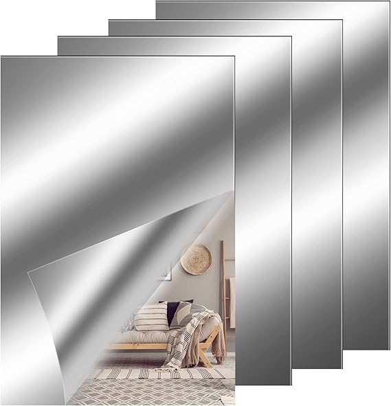 4 Pieces Mirror Tiles Self Adhesive Acrylic Mirror Sheet, Flexible