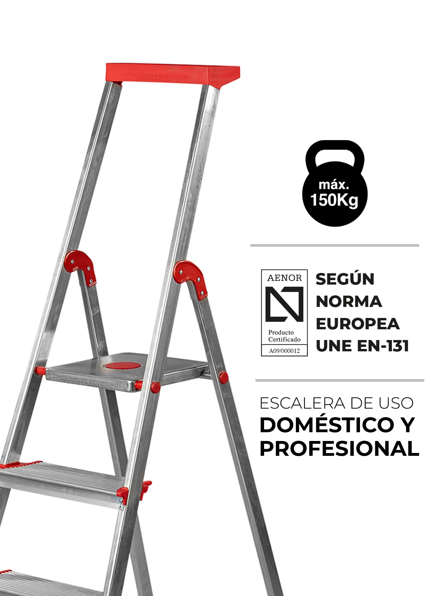 Escalera Aluminio Rolser BRICO 5 Peldaños. Certificada según Norma Europea EN-131 para Uso doméstico y Profesional.