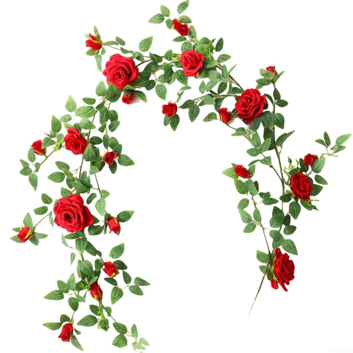 Künstliche Rosen- und Pfingstrosengirlande aus Seide (Rot)
