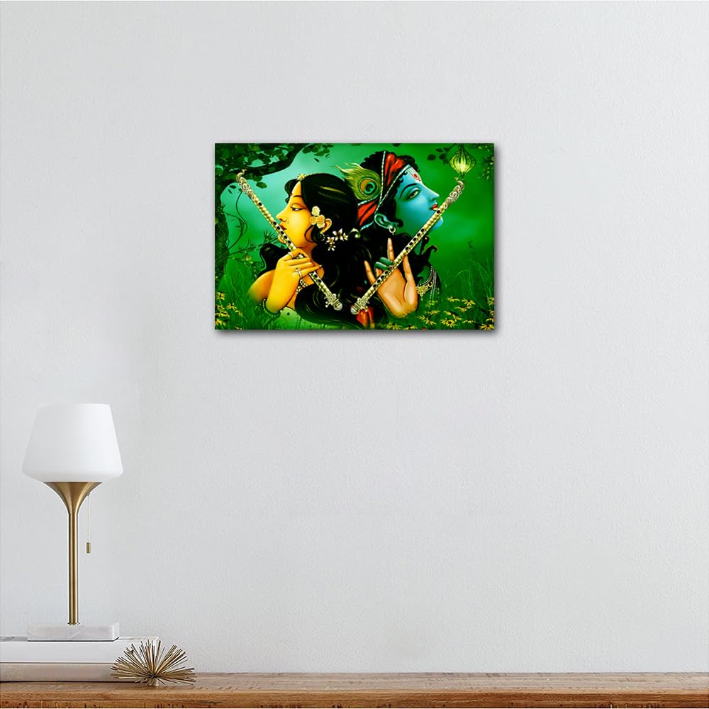 Lord Krishna Pictures for Living Room Painting Hinduism Lord Radha Krishna Pictures on Canvas Deity Wall Art Contemporary Artwork Home Decorations Giclee Framed Gallery-wrapped Ready to Hang 24"Wx16"H - Image 4