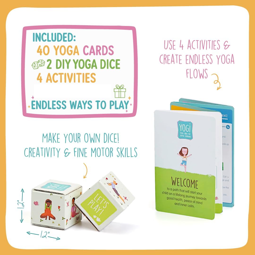 YOGi FUN Yogi Kit Card Game, 40 Yoga Cards Rhyming Game, Award Winning Educational Activities, Includes 2 Cardboard dice. for ADHD, Therapy, Montessori, Waldorf, Classroom