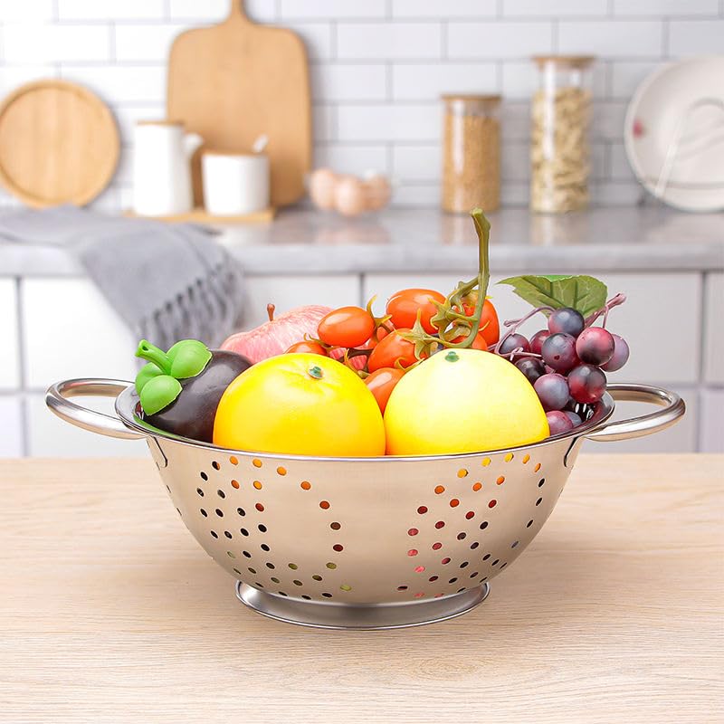 Stainless Steel Colander – Silver, 28cm | Large Metal Kitchen Colander with Handles | Durable Pasta – Rice & Vegetable Strainer | Heavy-Duty Food Strainer Colander Drainer - Image 5