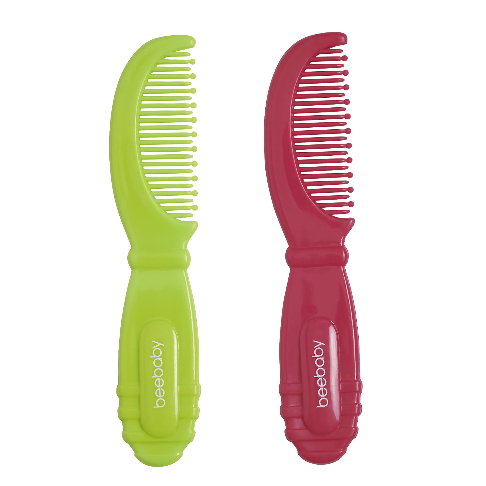 BeeBaby Round Edge Baby Comb. Pack of 2. (Pink & Green) 0M+ 2