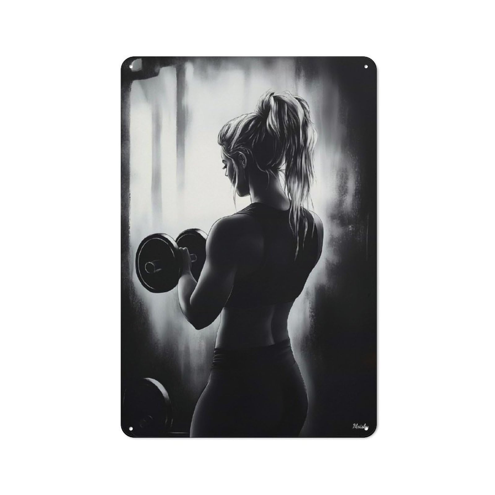Junmoney Woman Lifting Weights In Monochrome Style Retro Tin Sign 30X20cm Featuring For Home Bar Wall, For Collectors Decorating Home Bars And Entertaining Spaces