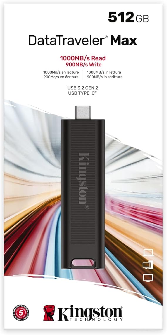 Kingston DataTraveler Max 512GB USB-C Flash Drive with USB 3.2 Gen 2 Performance,Black | Up to 1, 000MB per S Read, 900MB per S Write, Dtmax/512gb,