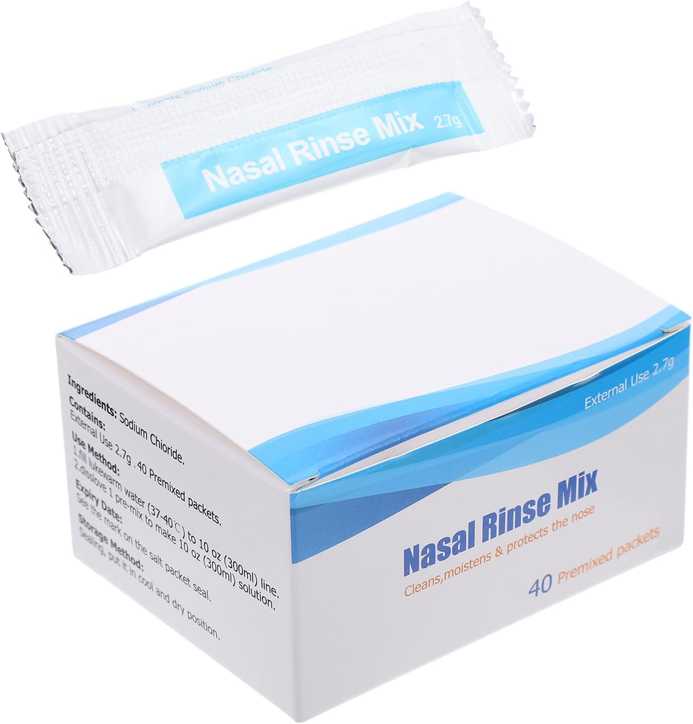 40 Pack Nasal Rinse Salt Packets 2.7g Each Saline Solution for Adult and Nasal Wash Sinus Care Nose Cleaner Salt