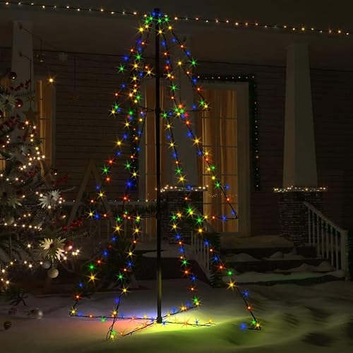 Miniatura 3 de loibinfen Árbol de Navidad de 5 pies para iluminación al aire libre, 200 LED, cono de 59.1 pulgadas de alto, estrella artificial para árbol de
