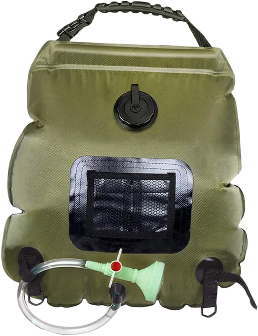 POPETPOP Solar Shower Bag for Camping and Outdoor Activities Portable Water Storage Shower Nozzle for Hiking Beach and Traveling Olive Green