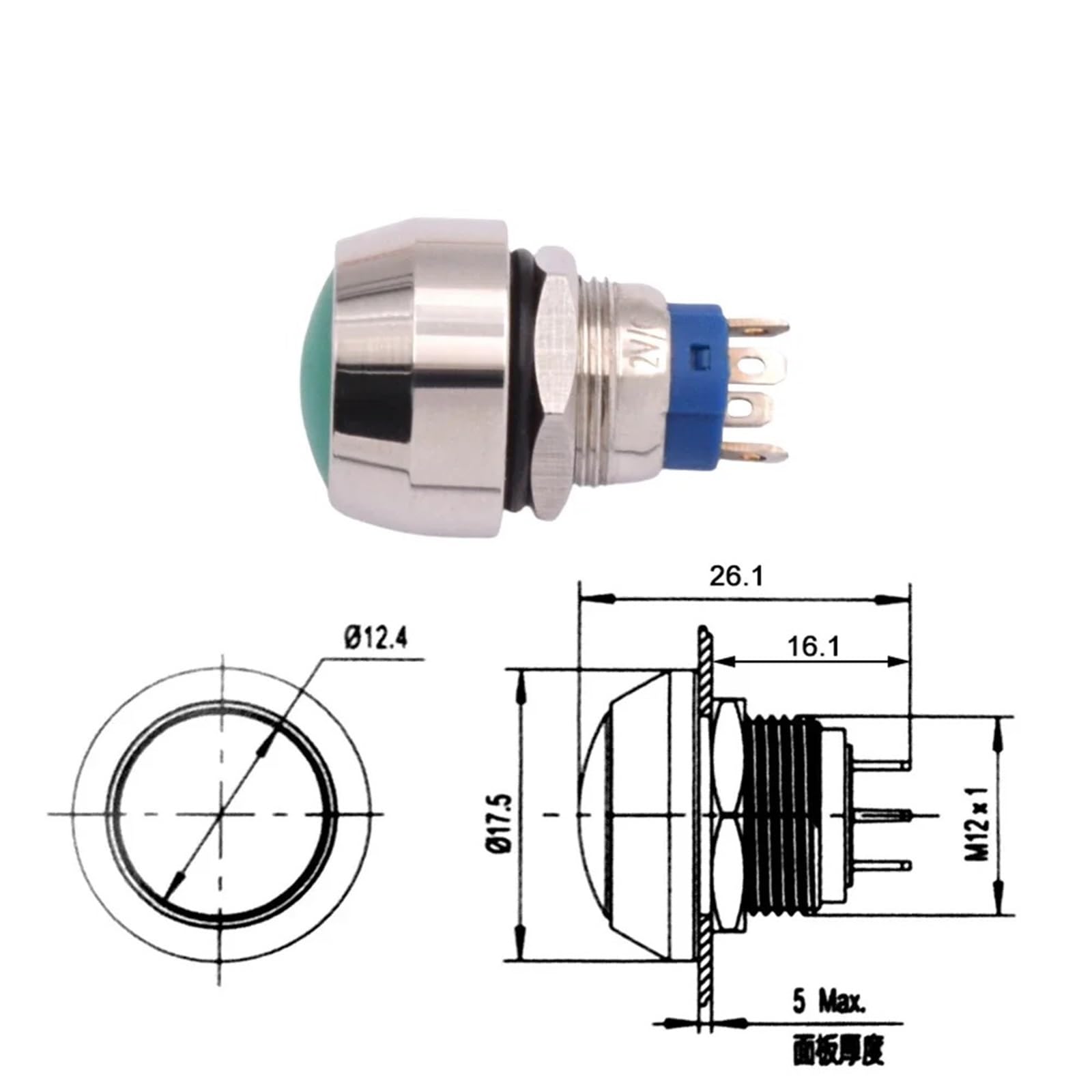 1 sztuk 12mm 4-pinowe oświetlenie LED 12 V 24 V 220 V podświetlany przełącznik przyciskowy z chwilowym zaczepem (niebieska dioda LED, momentary, 12-24 V)