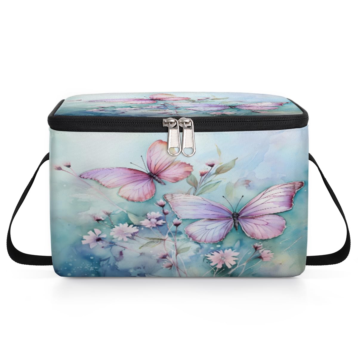 GzLeyigou Charming Butterfly Lunch Bags for Women Men 9 Cans, Hot & Cold Food Delivery Bag Insulated Grocery Bag Insulated Lunch Box Flowers Cooler Bag for Office Work Picnic Beach