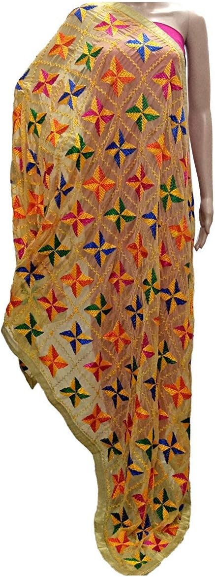 Beige Phulkari Pankha Dupatta