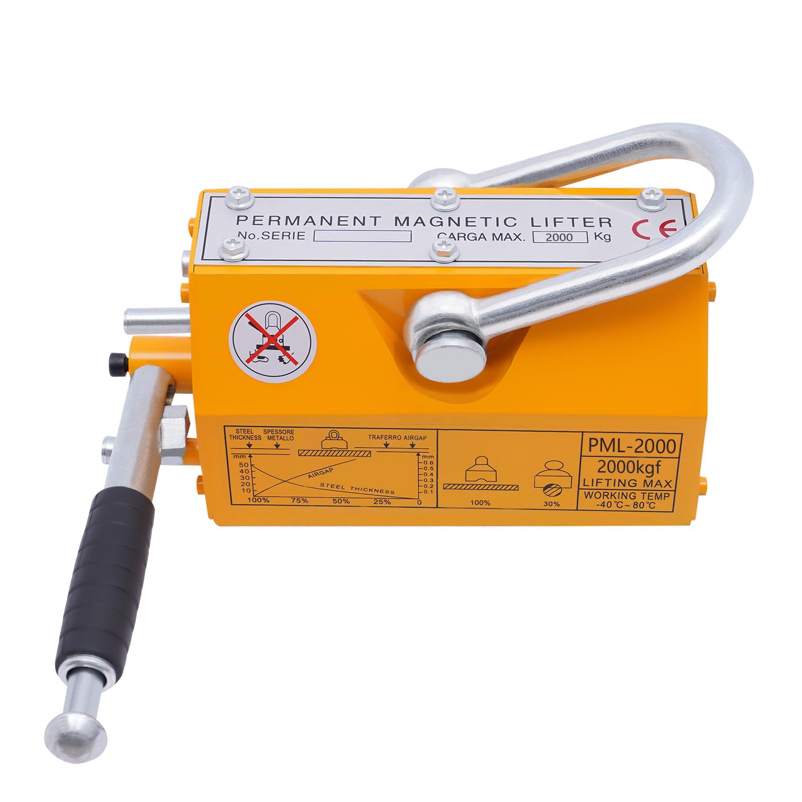 Magnetic Lifter, 4400lbs/2000kg Pulling Capacity, Steel, Neodymium, Lifting Magnet with Release, Permanent Lift Magnets, Heavy Duty Magnet for Hoist, Shop Crane, Block, Board