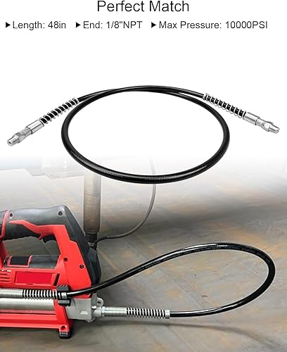 Miniatura 3 de Manguera de pistola de grasa NPT de 18 pulgadas de 48 pulgadas de repuesto 49-16-2647 apta para Milwaukee 2646-202646-21CT2646-22CT M18 Pistola de