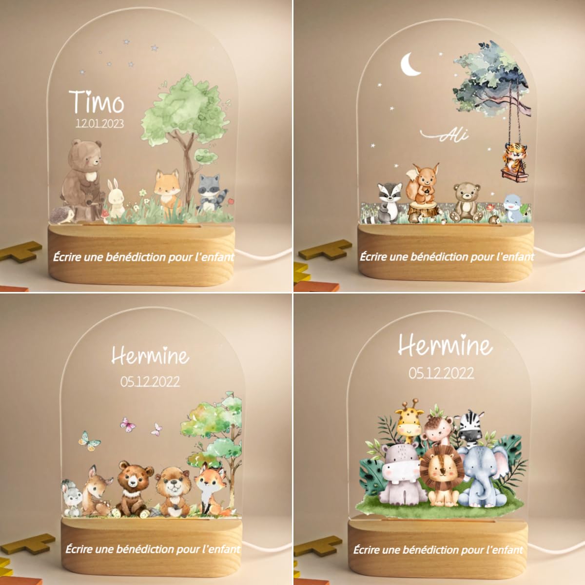 Veilleuse Bébé Personnalisée LED Avec Nom Et Date - Cadeau Naissance Unique Cerf