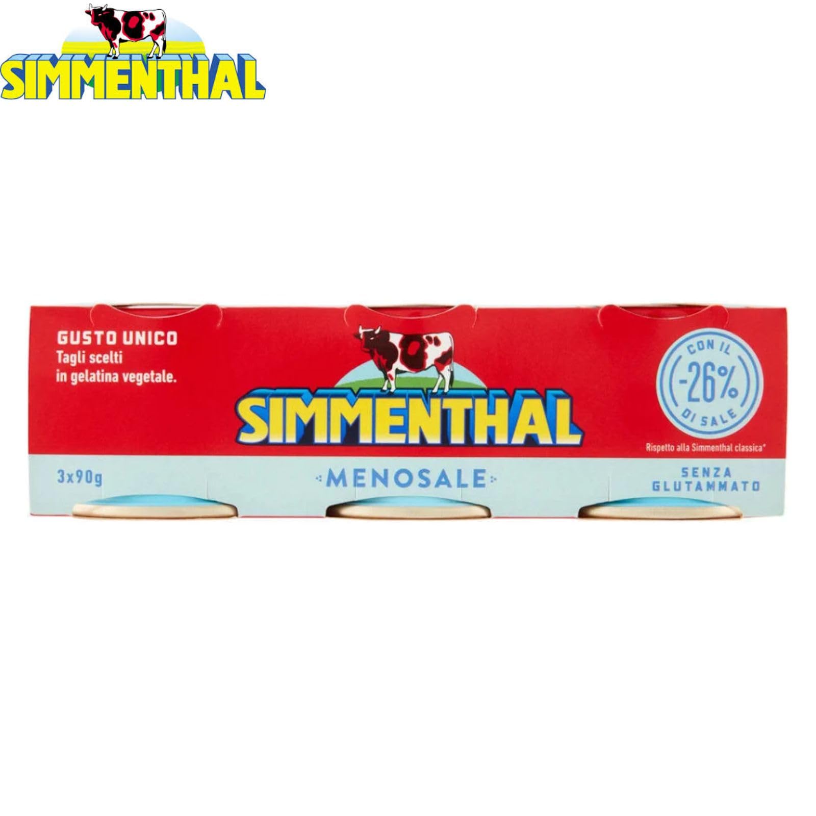 Simmenthal Meno Sale Carne in Gelatina Vegetale, 3 Confezioni da 3x90g (Totale 9 Lattine Singole) - 26% di Sale in Meno alla Versione Classica
