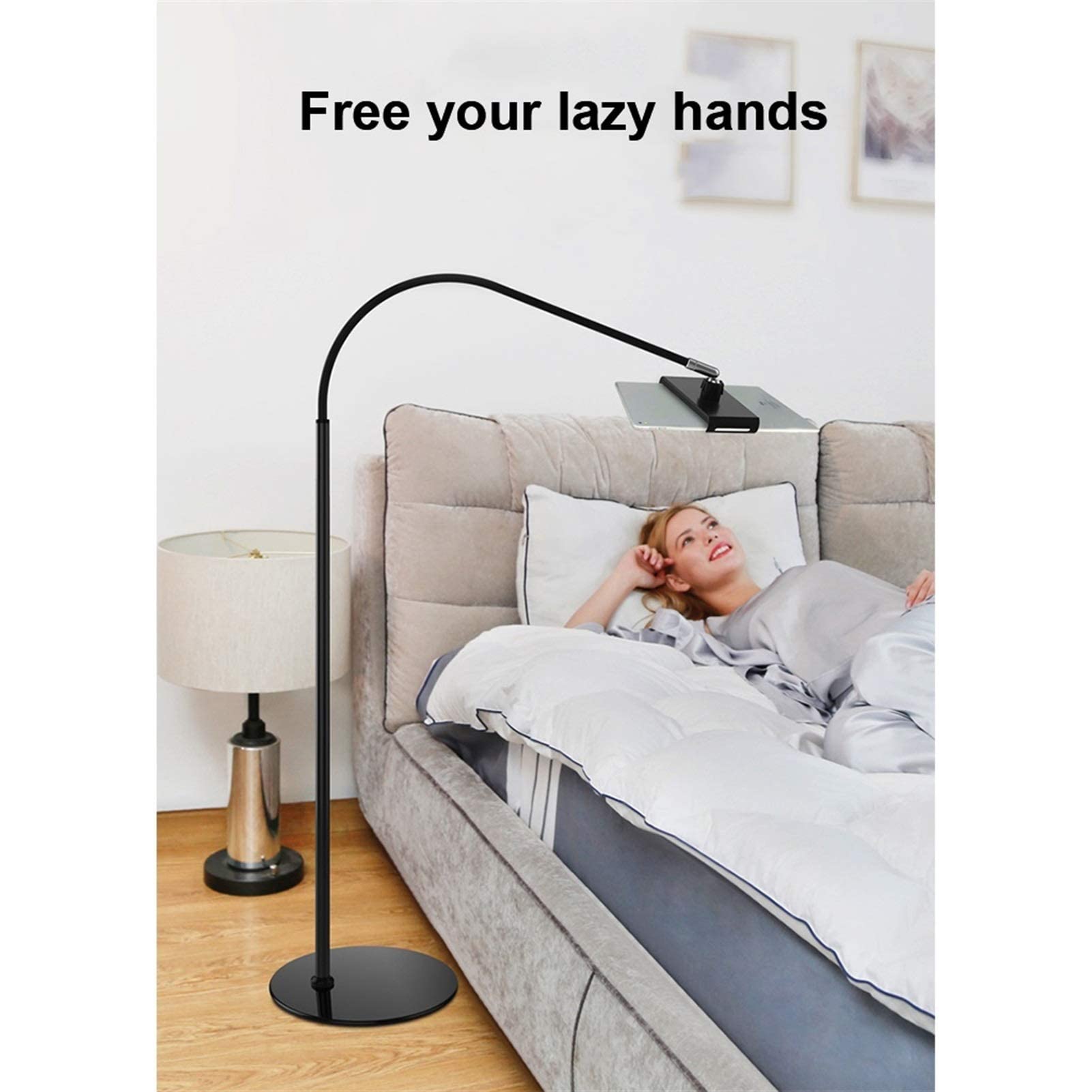 Soporte de Piso para Tableta, Soporte de Cuello de Cisne de Brazo Largo para teléfono Celular, Soporte para Tableta de 4 a 11 Pulgadas, Soporte de Piso para Tableta con rotación Ajustable de