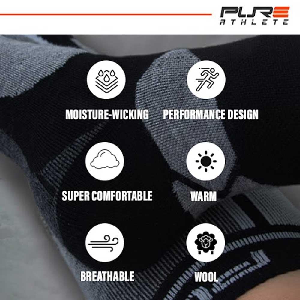 Pure Athlete Alpaca Wool Ski Socks - Made in USA, Winter Weather Lightweight Skiing and Hunting Socks for Men and Women