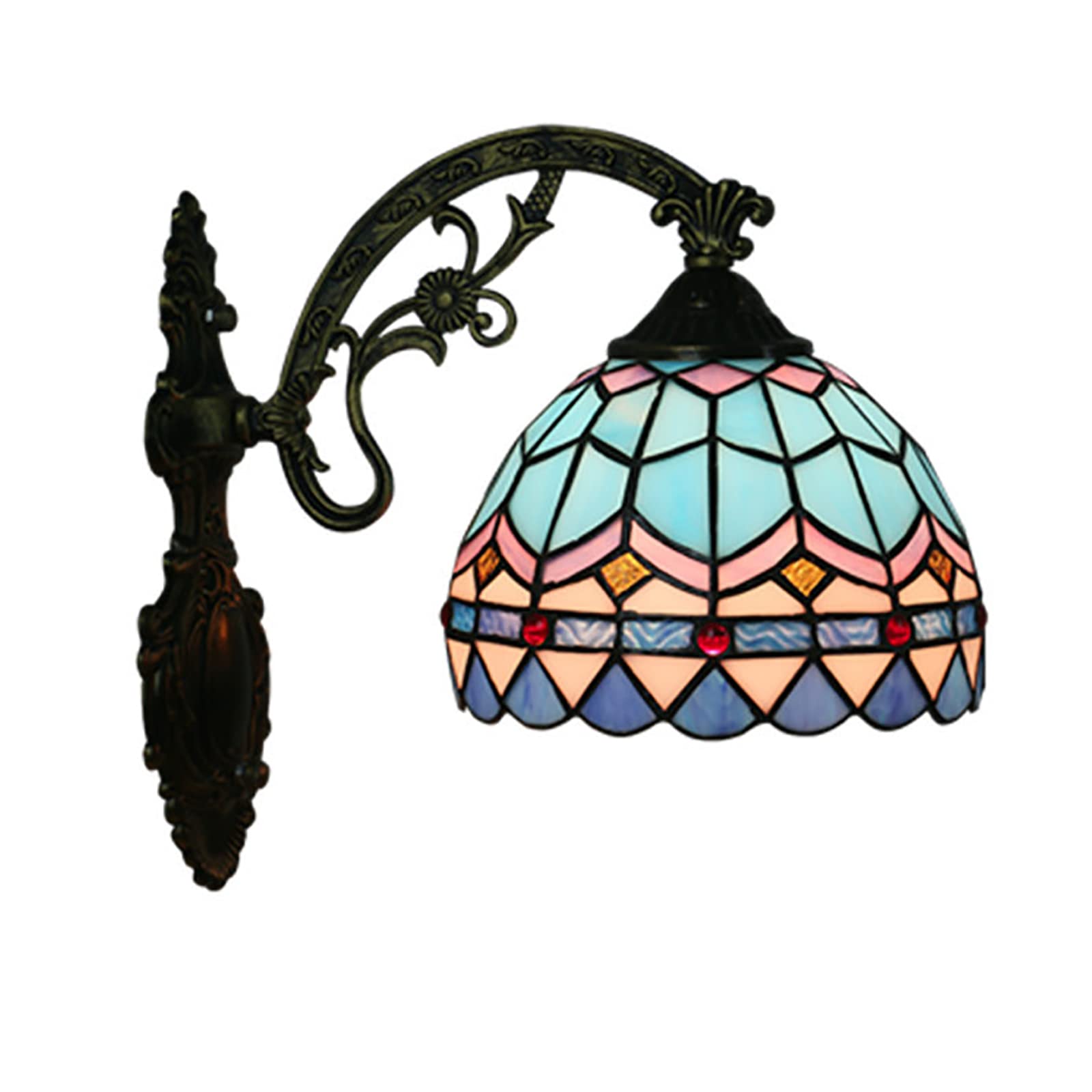 NHPJFDC Tiffany Wall Sconce, 8 Inch Mini Mediterranean Style Stained Glass Wall Light, Hardwired Decor For Bedroom Stairway Hallway Bar Study Hallway