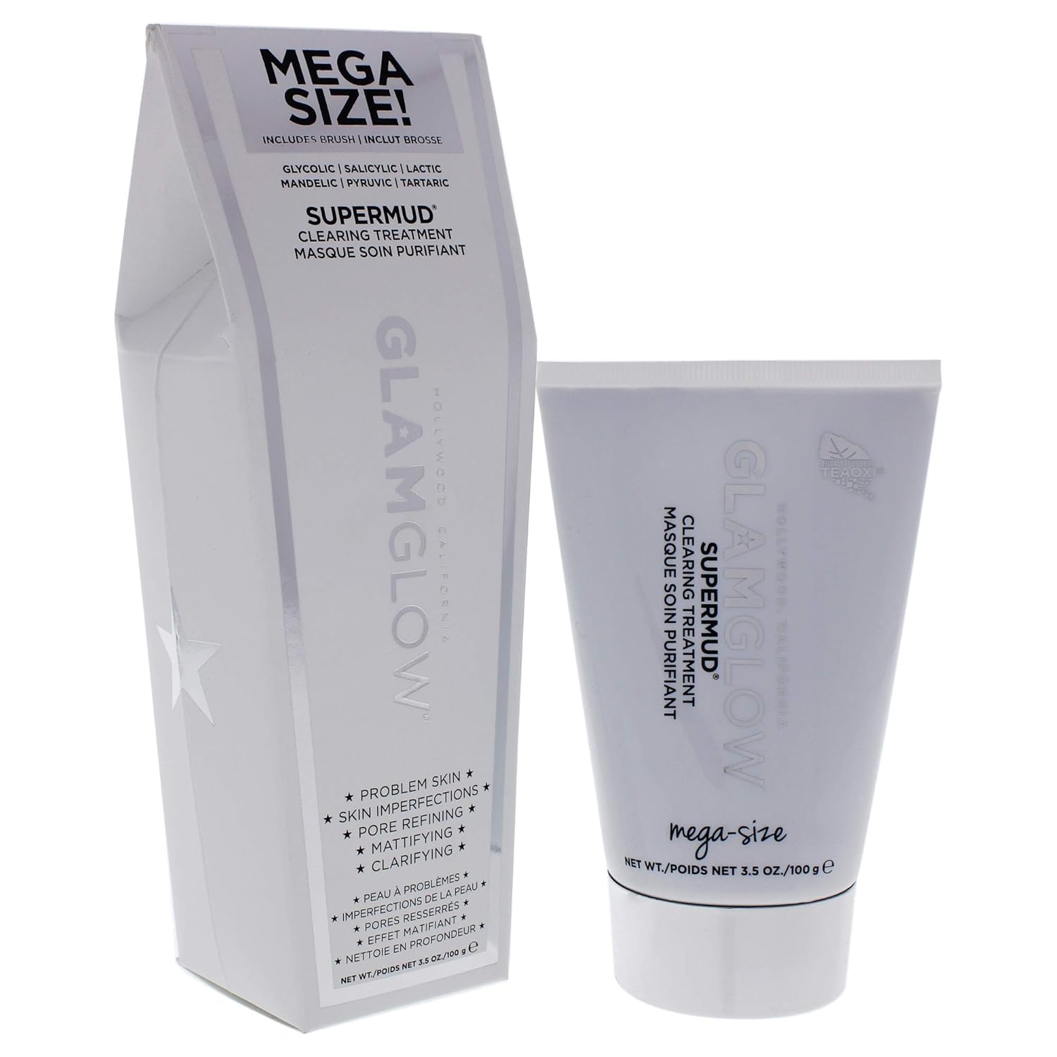 SUPERMUD Instant Clearing Treatment Gesichtsmaske | Klärende Gesichtsmaske für zu Akne neigende und fettige Haut zur Porenverfeinerung | Aktivkohle, BHA & AHAs
